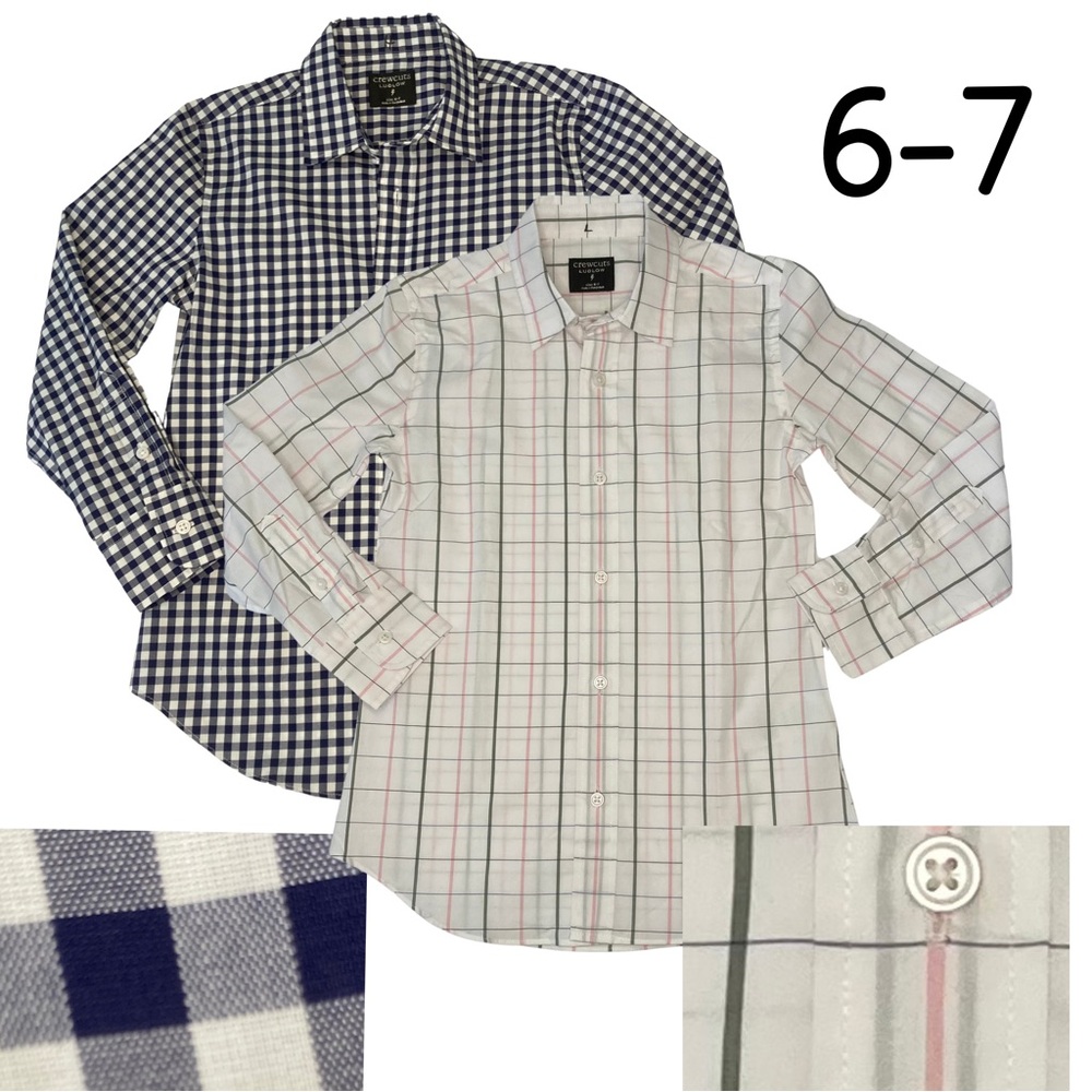 Crewcuts LOT OF 2 Boys Youth Sz 6-7 Button Down Long Sleeve Shirts Blue White